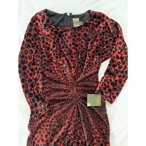 Midi Ruched Red Leopard Dress